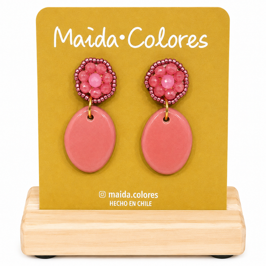 Aro ceramica dos piezas rosa