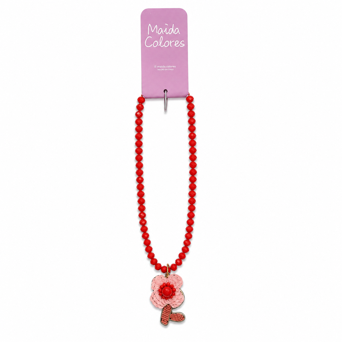 Collar bordado piedras rojo