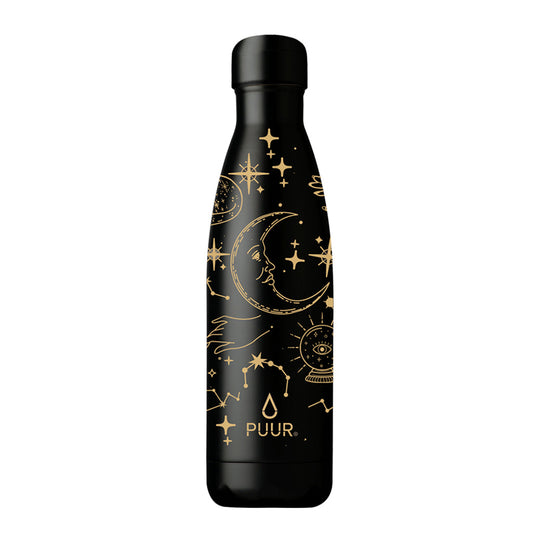 BOTELLA TÉRMICA 500 ML NEGRA CON DISEÑOS MÁGICOS LUNA SOL MANOS